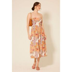 Patrons Of Peace Crawford Dress Smocked Midi Sundress Blooming Dahlia Size Mediu